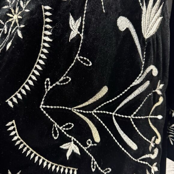Miss Me Black Velvet Embroidered Cardigan Jacket Boho Gypsy Lagenlook - Picture 8 of 9